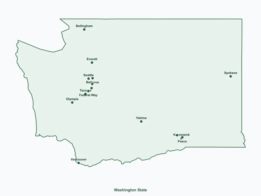 Map of Washington State showing major cities