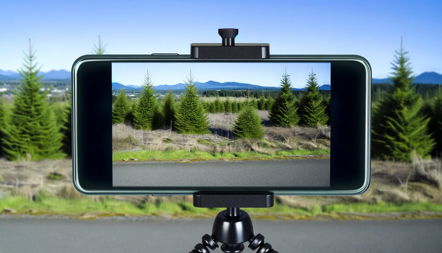 Smartphone on tripod photographing a vacant land parcel in Washington