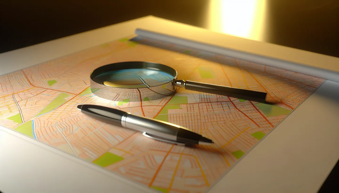 Property survey map and magnifying glass on a table