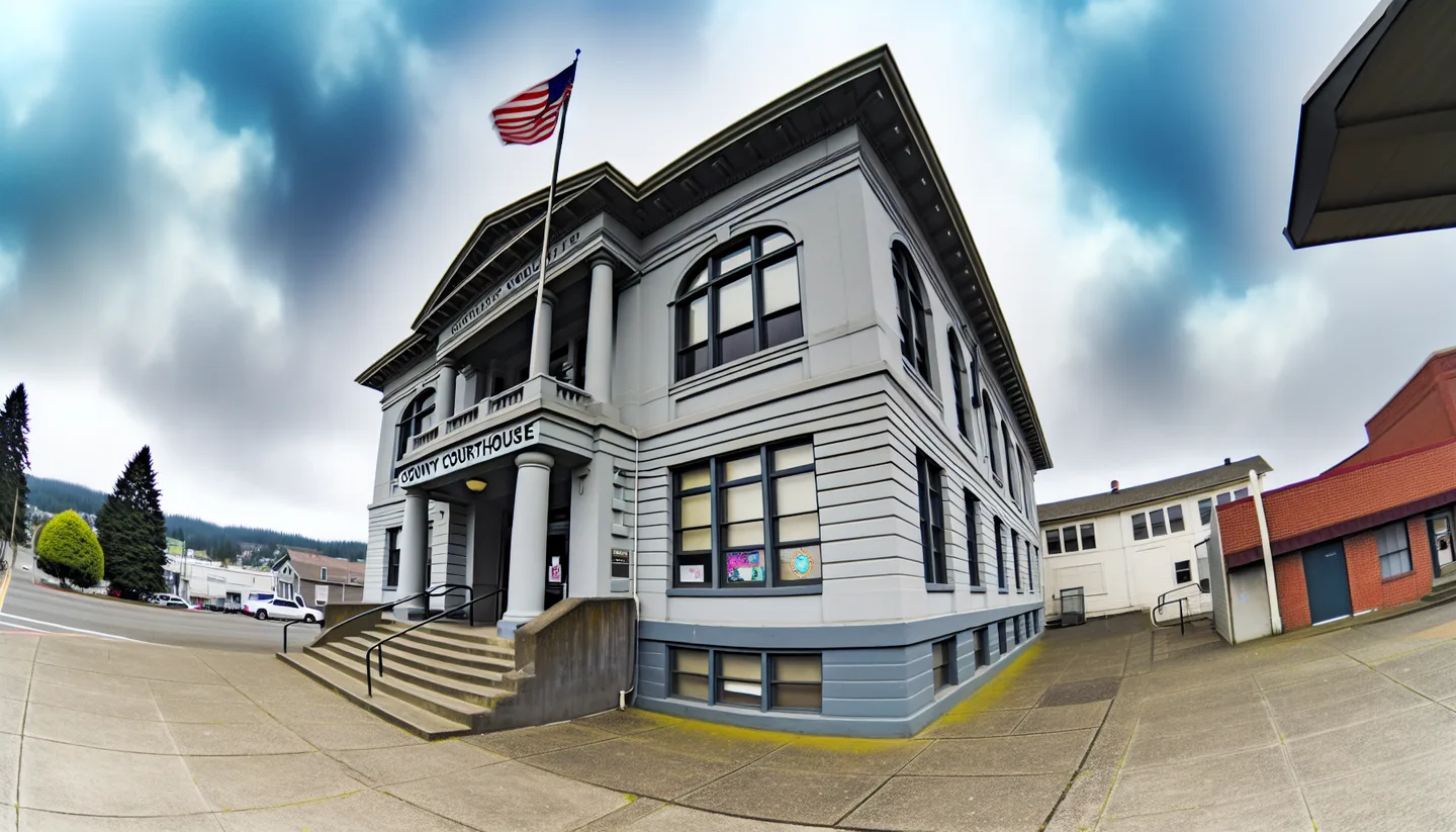 County courthouse exterior in a Pacific Northwest town
