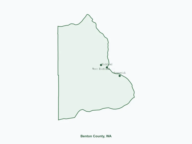 Map of Benton County, WA showing major cities