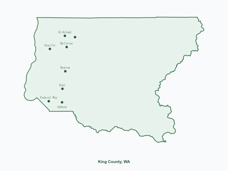 Map of King County, WA showing major cities