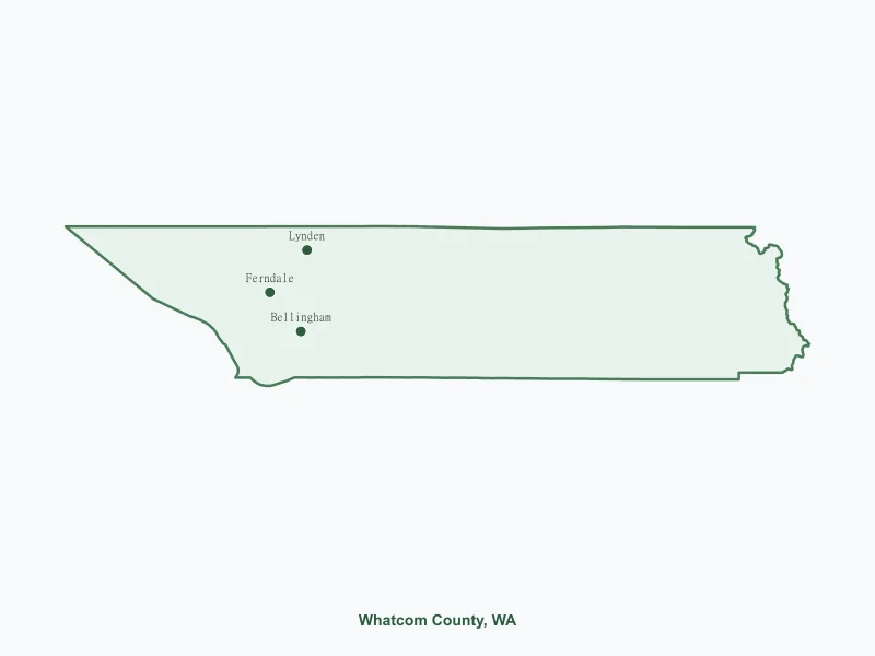 Map of Whatcom County, WA showing major cities