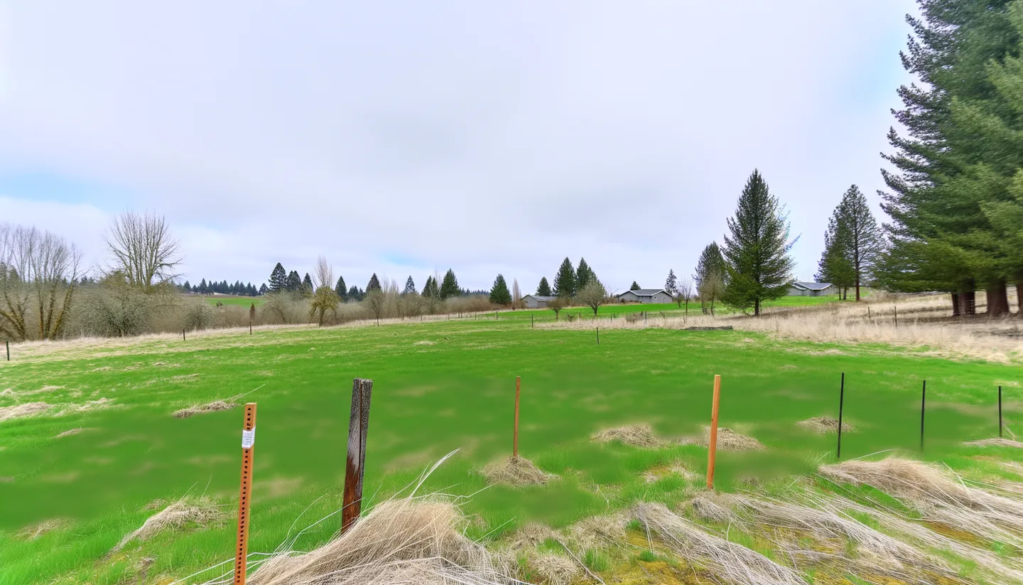 Vacant land parcel for sale in Benton County, Washington with Pacific Northwest evergreen trees