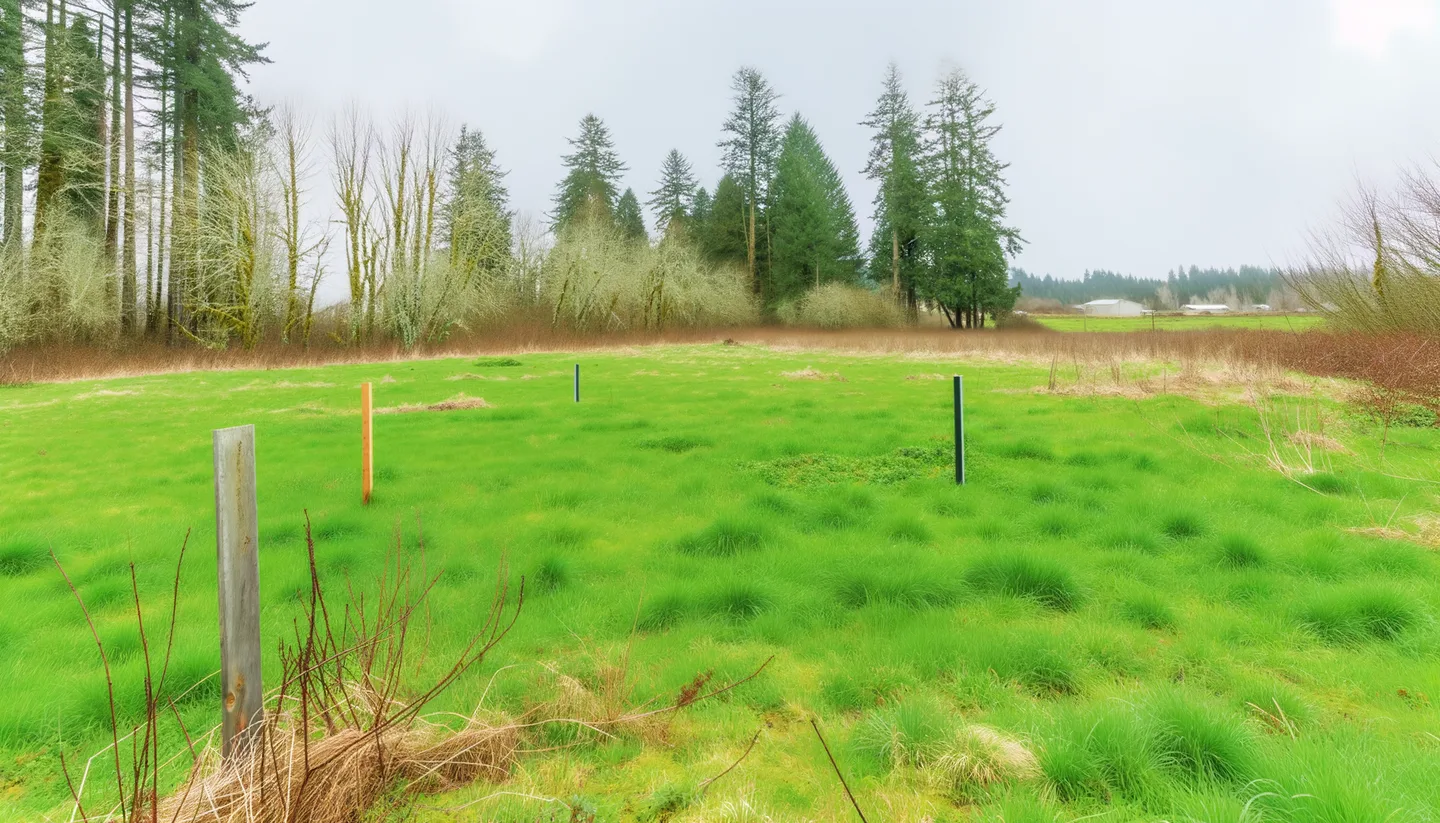 Vacant land parcel for sale in Mount Vernon, Washington with Pacific Northwest evergreen trees
