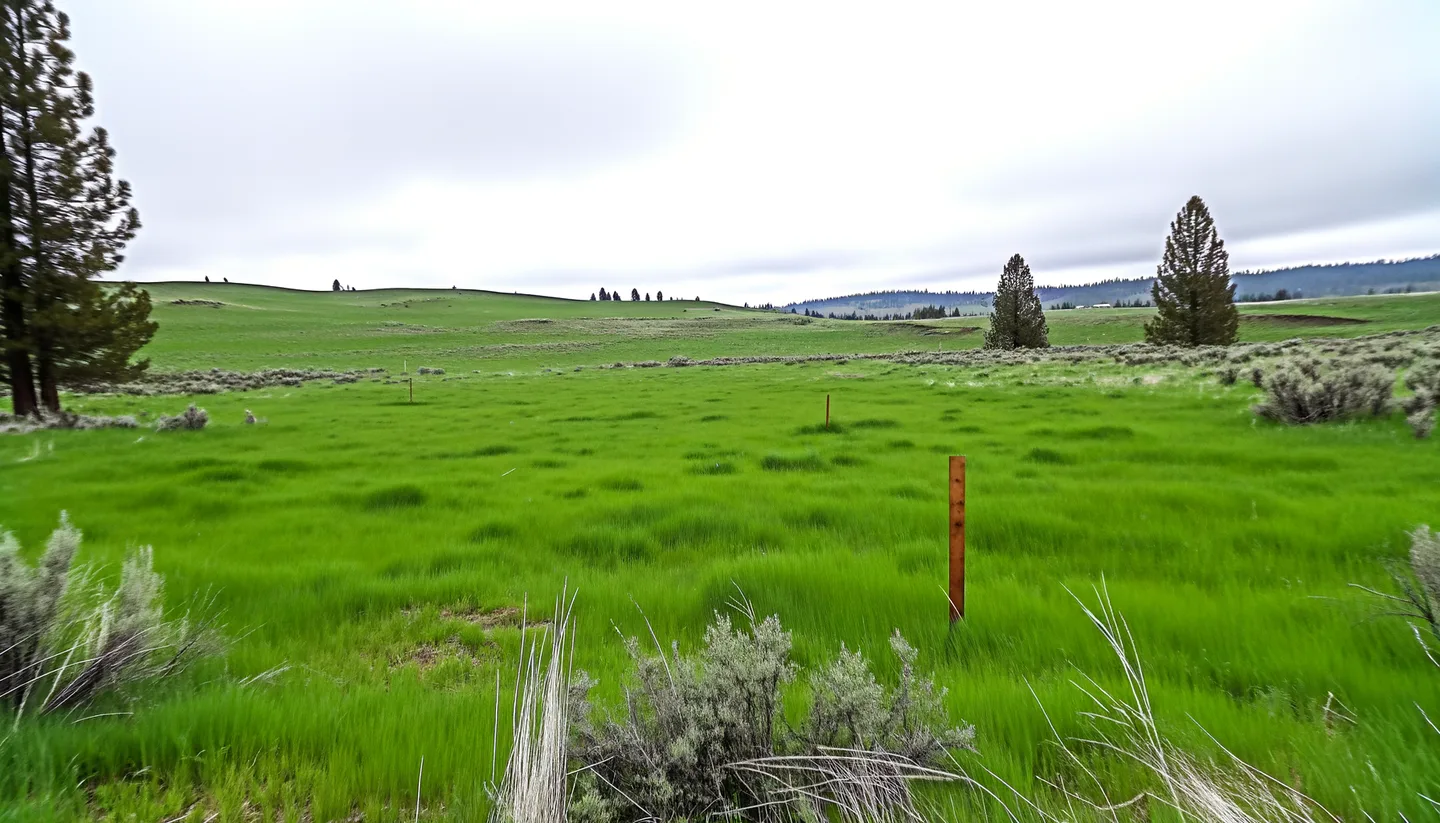 Vacant land parcel for sale in Spokane County, Washington with Pacific Northwest evergreen trees