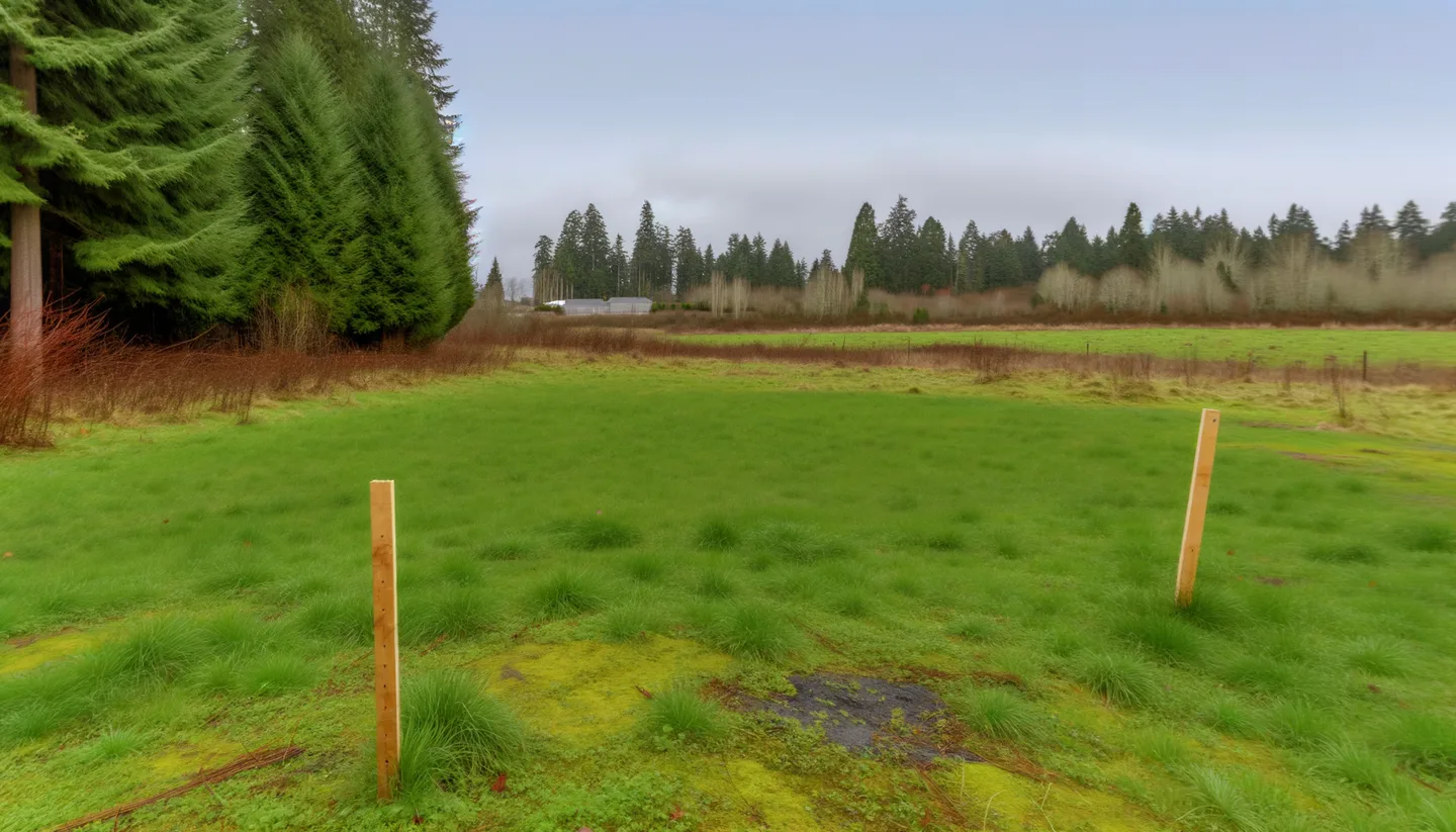 Vacant land parcel for sale in Tacoma, Washington with Pacific Northwest evergreen trees