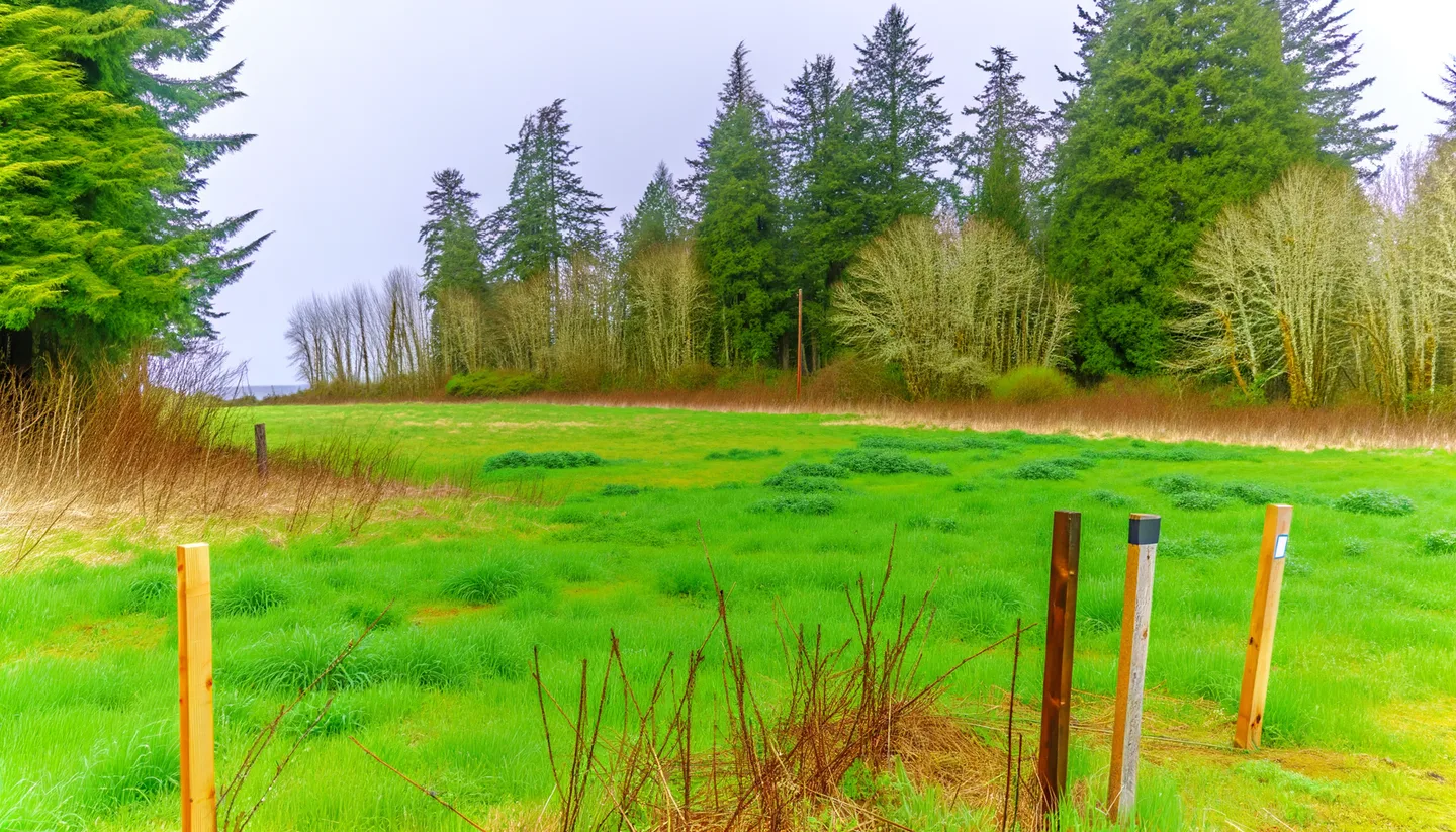 Vacant land parcel for sale in Whatcom County, Washington with Pacific Northwest evergreen trees