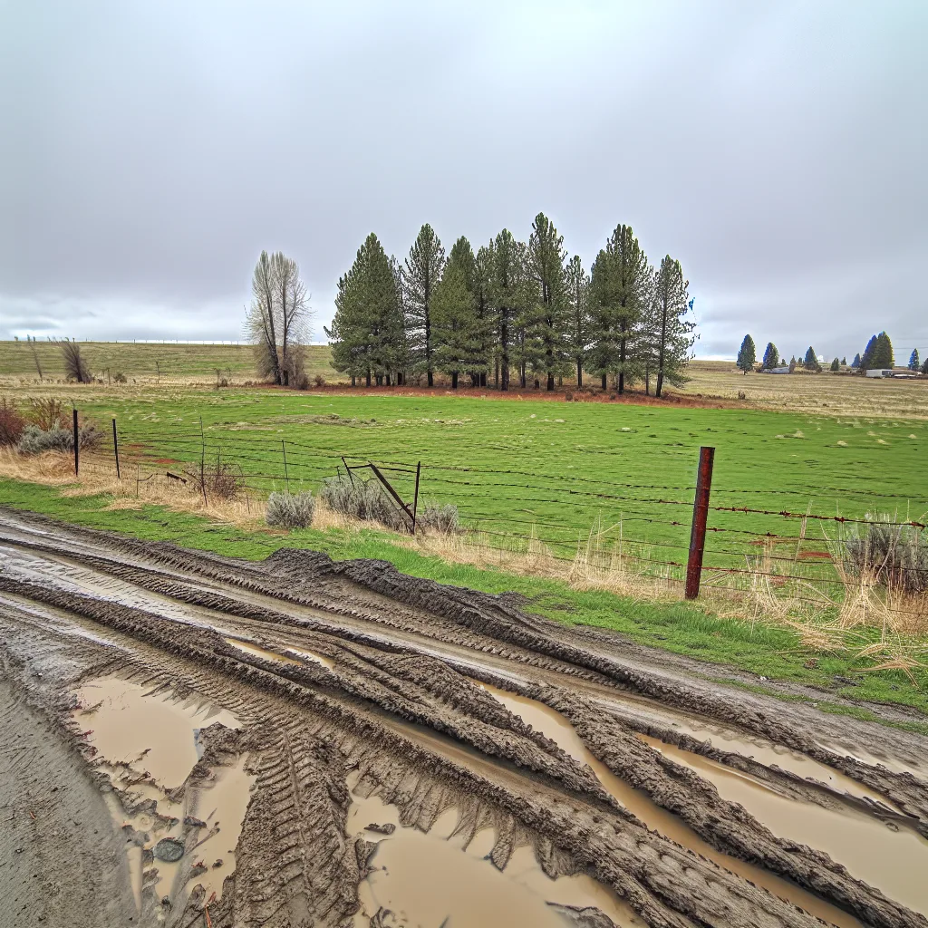 Rural acreage with open grassland and conifer forest in Spokane, Washington